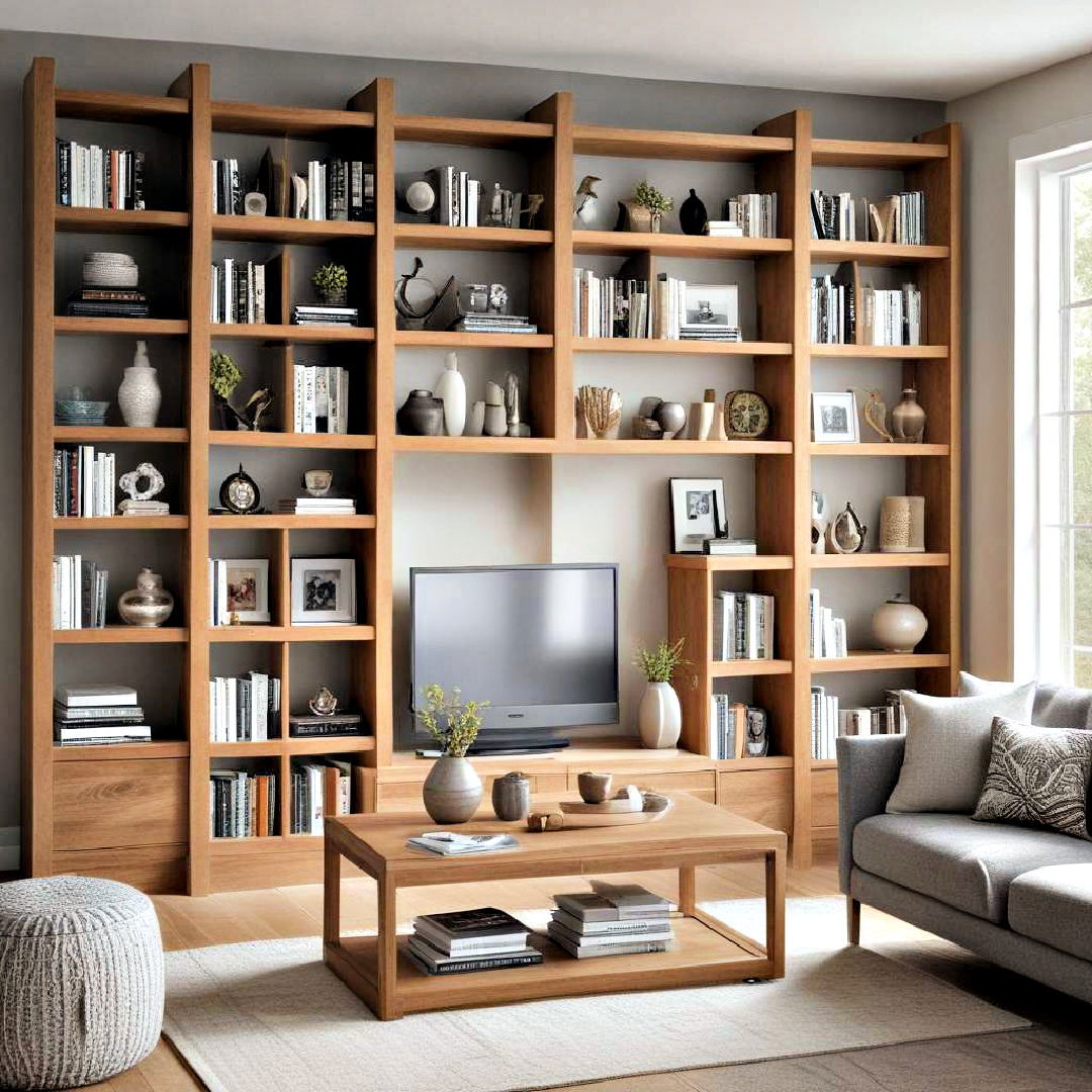 storage units for books and art pieces - 40 living room decor ideas