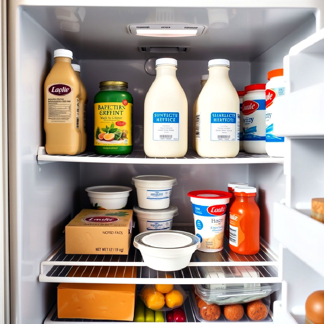 store dairy products on the top shelf - 20 Refrigerator Organization Ideas