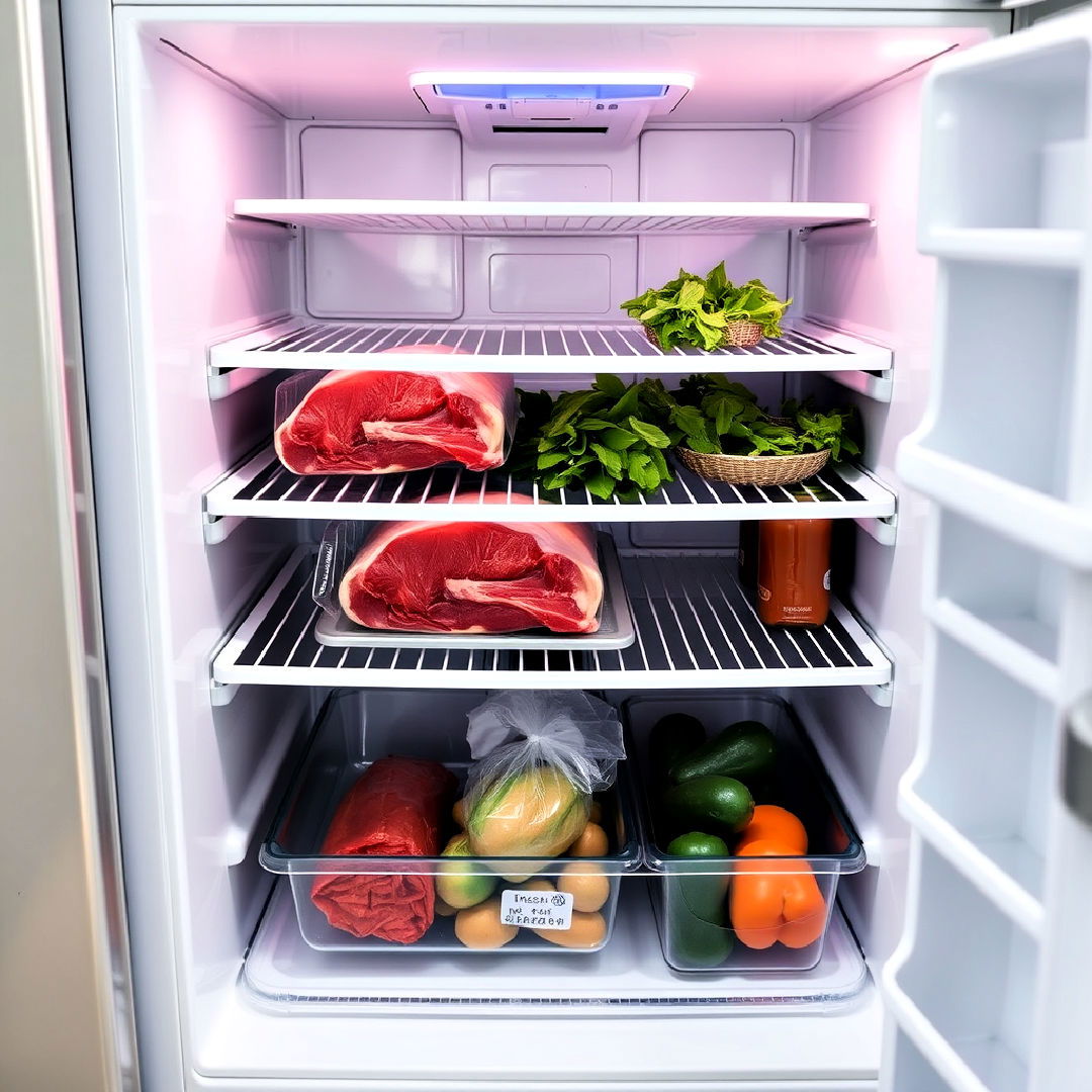 store raw meat on the bottom shelf - 20 Refrigerator Organization Ideas