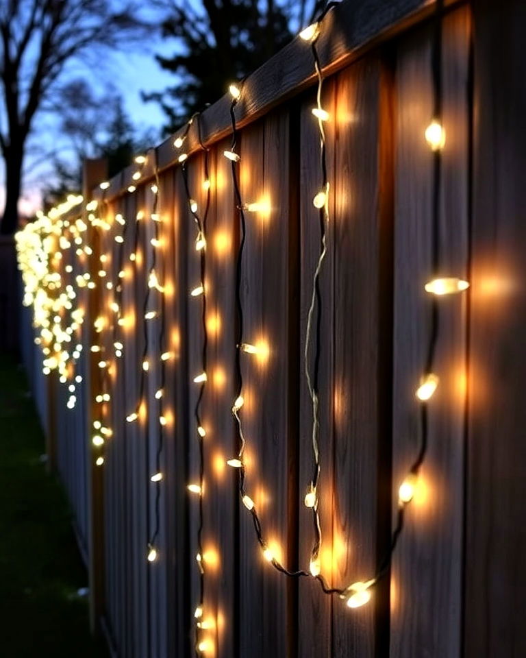 string light fence art - 20 Fence Art Ideas