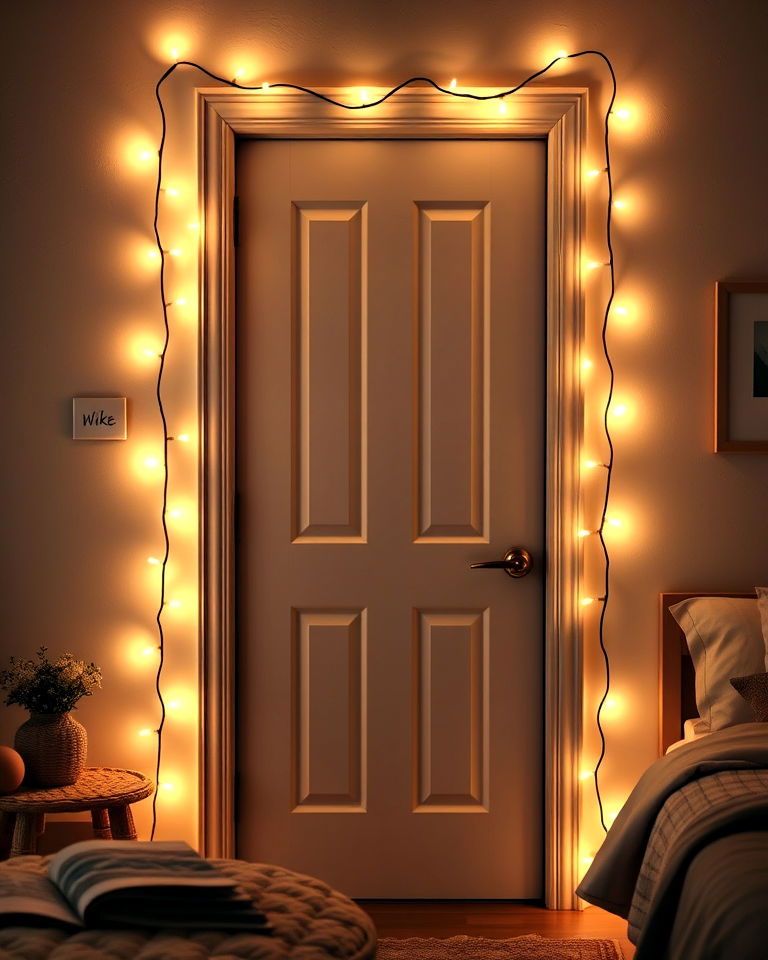 string lights border for bedroom door - 25 Bedroom Door Decorating Ideas