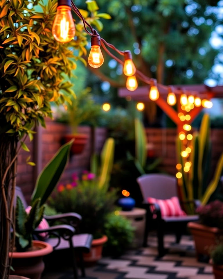 string lights for magical ambiance - 25 Mexican Garden Ideas