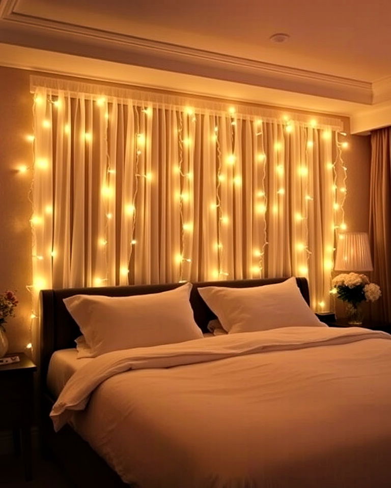 string lights for soft magical glow - 30 Romantic Hotel Room Ideas