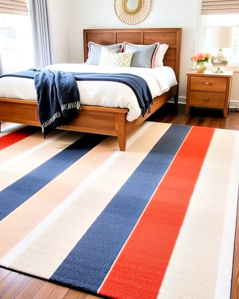 striped rug to add playful touch - 30 Bedroom Rug Ideas