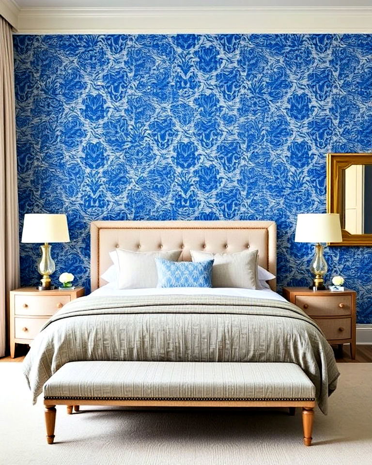 stunning blue patterned wallpaper - 25 Luxury Blue Bedroom Ideas