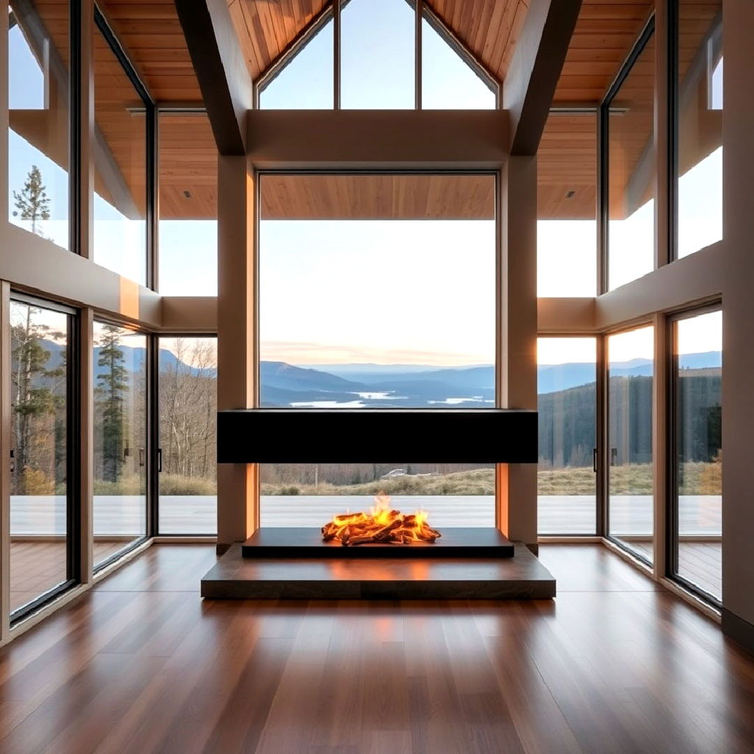 stunning floor to ceiling windows - 25 Two-story Fireplace Ideas