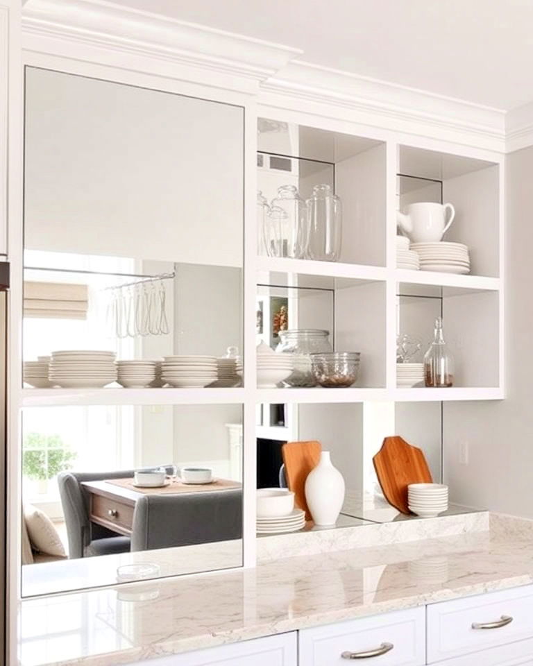 stunning mirrored panel accents - 20 Mirror in Kitchen Ideas