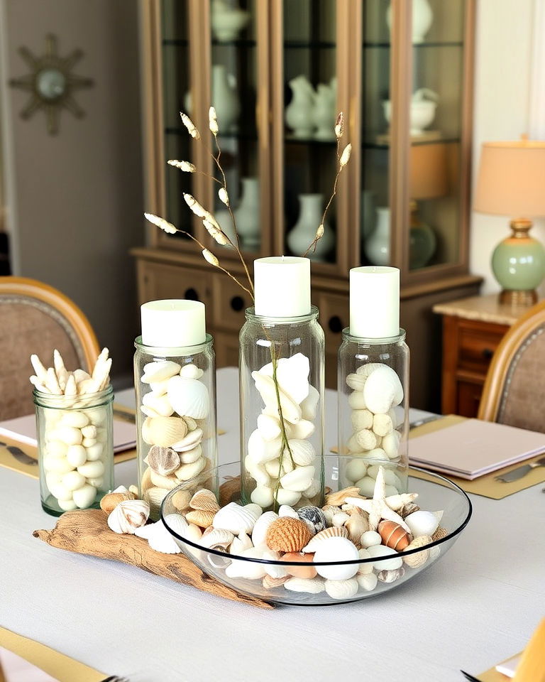 stunning seashell centerpieces - 20 Coastal Dining Room Ideas