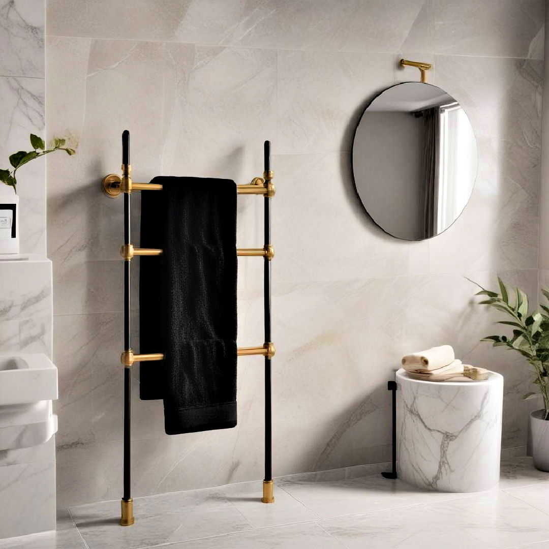 stylish black and gold towel rack - 20 Black and Gold Bathroom Ideas