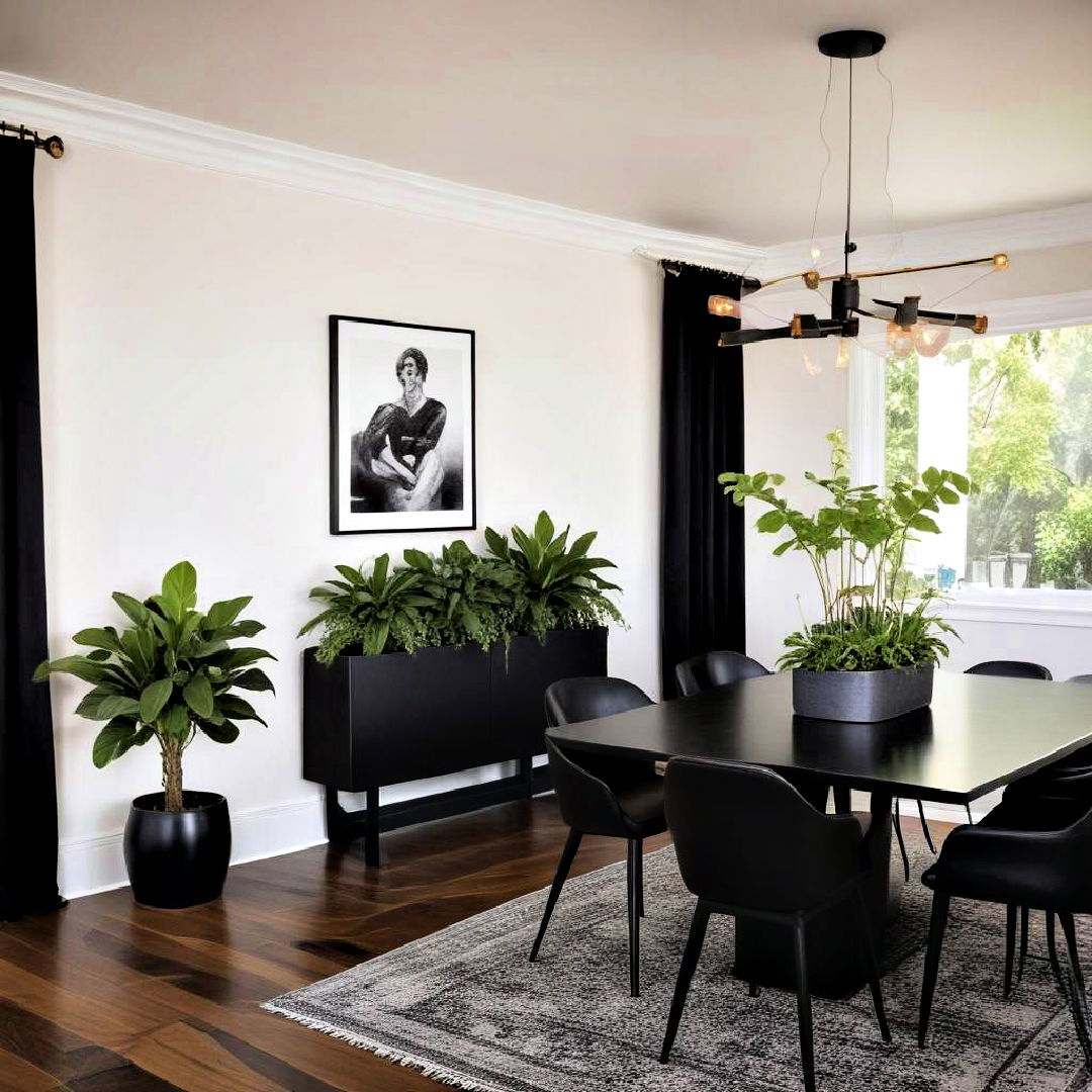 stylish black planters - 30 Black Dining Room Ideas