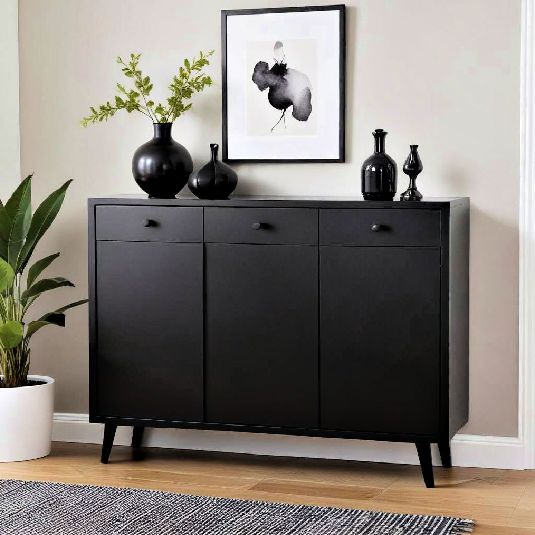 stylish black sideboard for additional storage - 30 Black Dining Room Ideas