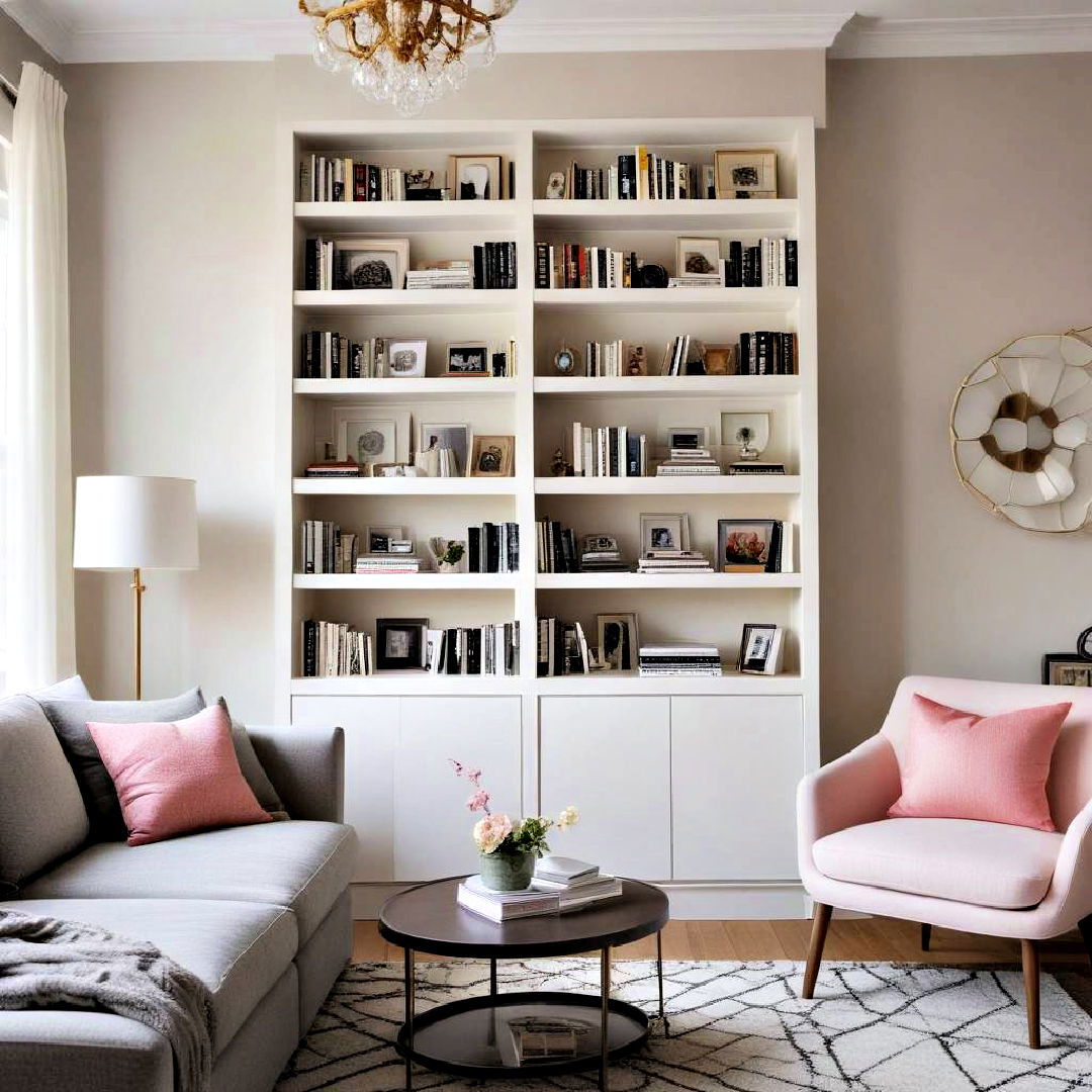 stylish bookcase as focal point - 40 Apartment Decorating Ideas