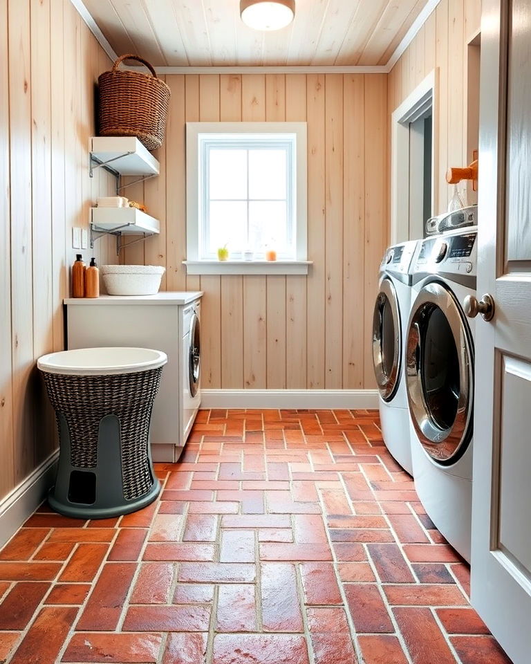 stylish brick flooring with sealed finish - 15 Brick Floor Laundry Room Ideas
