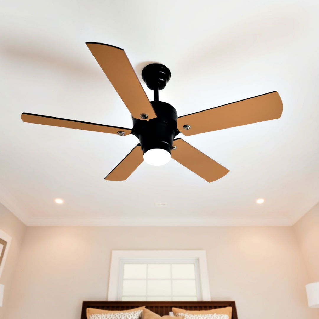 stylish ceiling fan design - 20 Black and Beige Bedroom Design Ideas