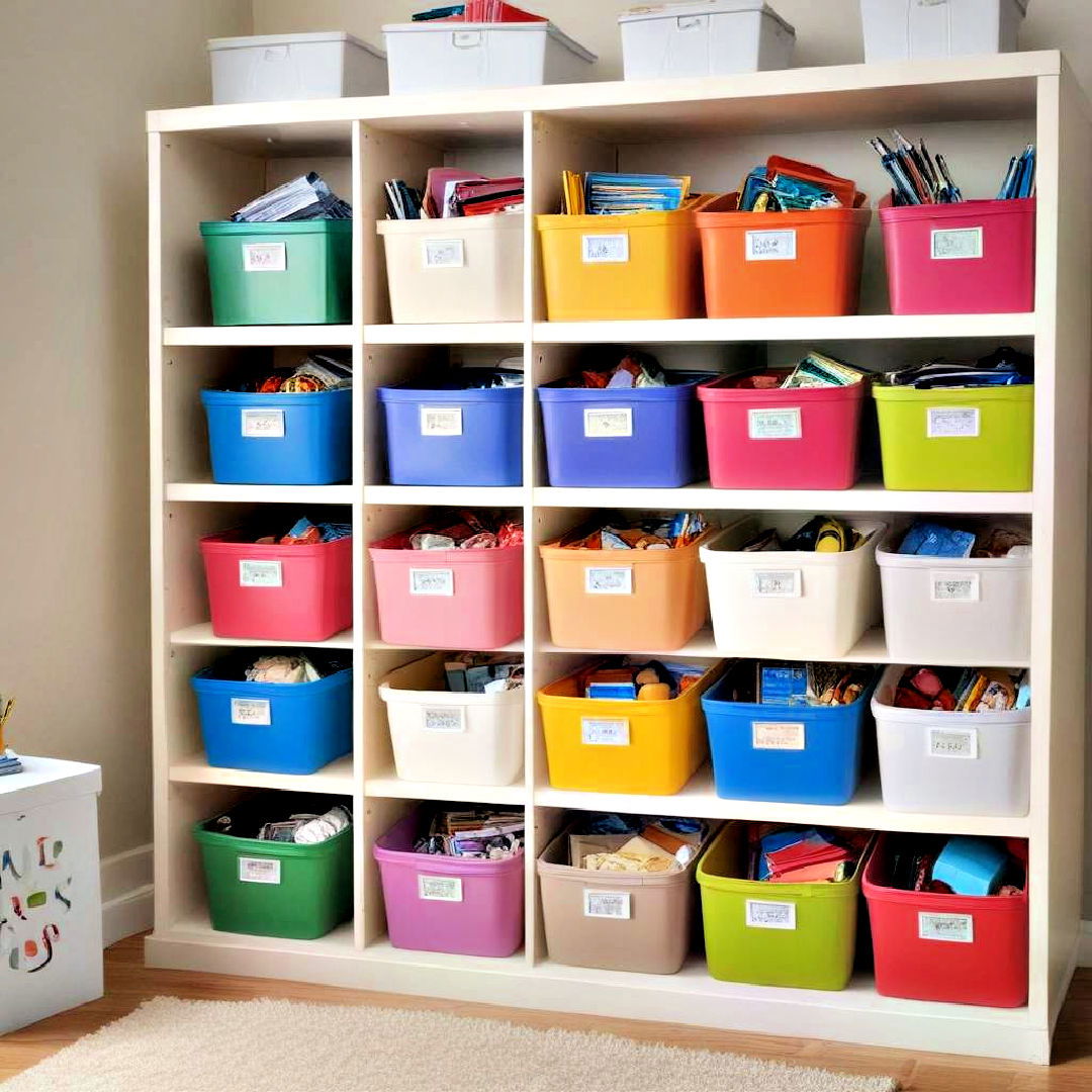 stylish color coded storage bins - 40 Teen Room Ideas
