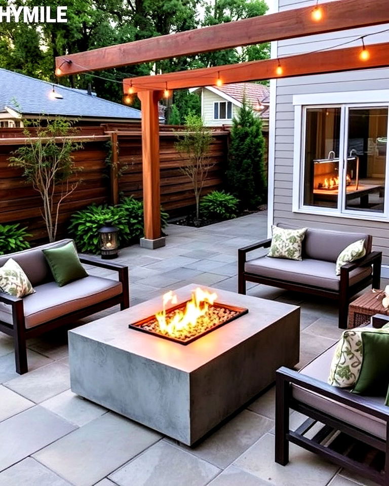stylish concrete patio fire table - 25 Concrete Landscaping Ideas