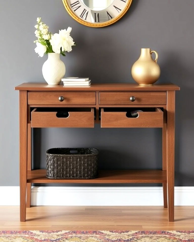 stylish console table with hidden storage - 50 Foyer Decor Ideas