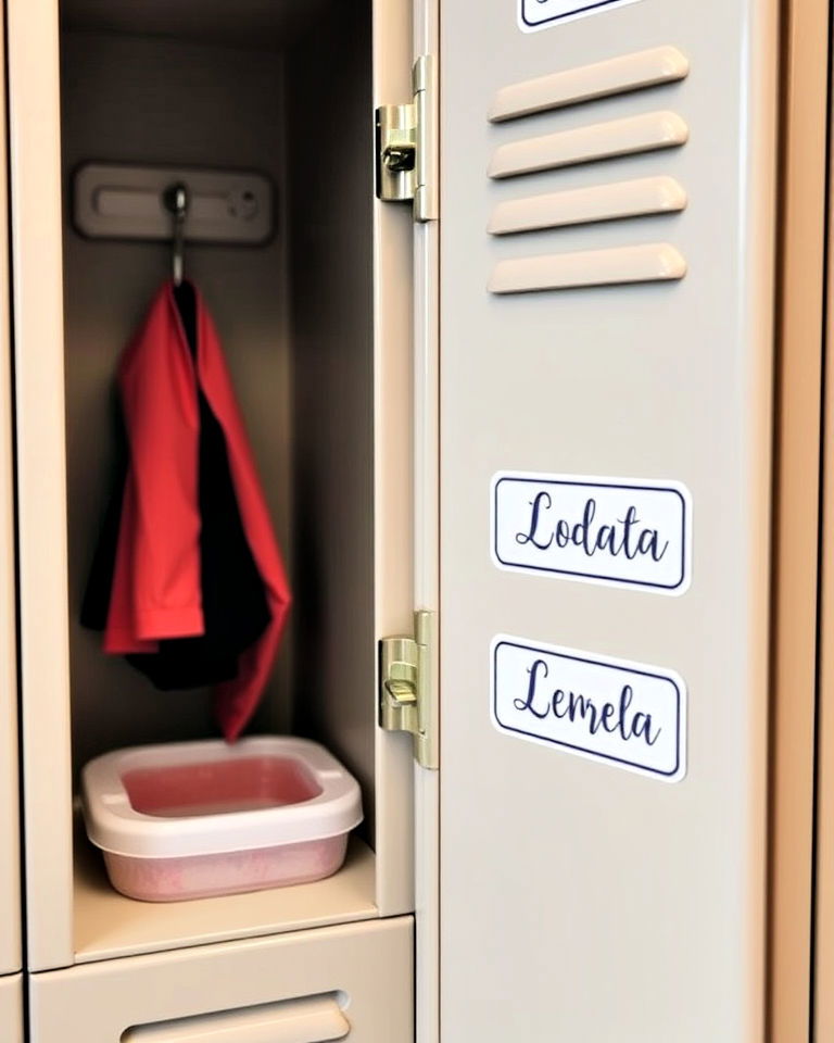 stylish customized locker labels - 30 Locker Decor Ideas