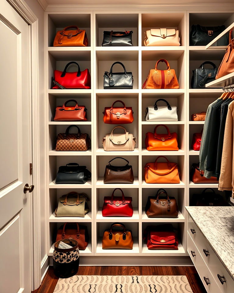 stylish display of handbags - 30 Dressing Room Ideas
