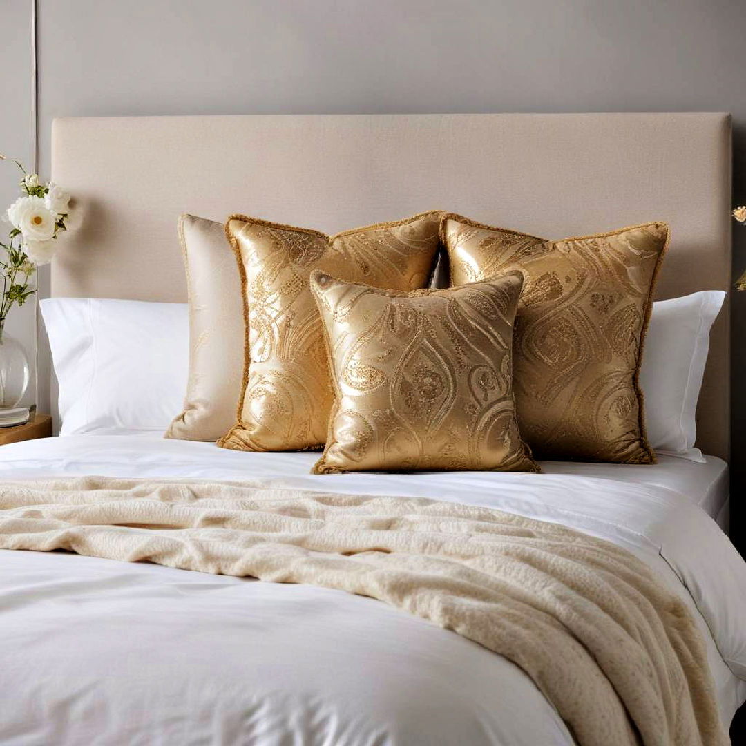 stylish gold accent cushions - 25 Gold Bedroom Ideas