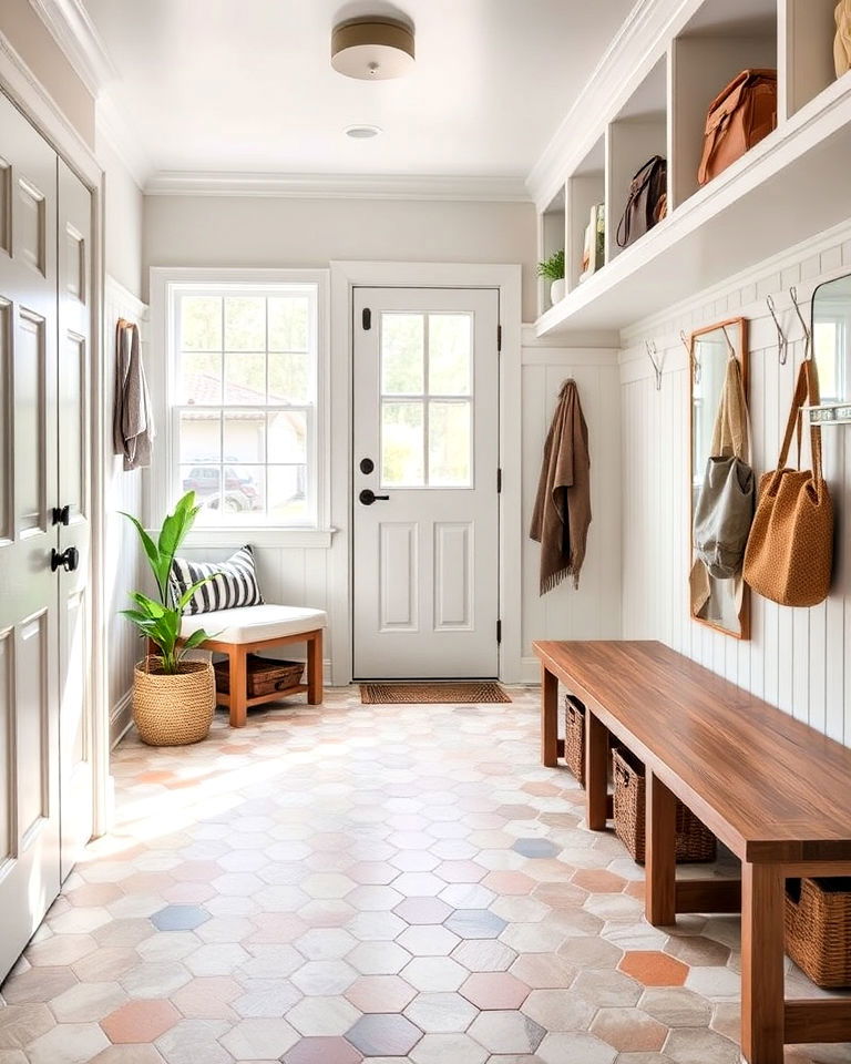 stylish hexagon tiles for mudroom floor - 15 Mudroom Floor Ideas