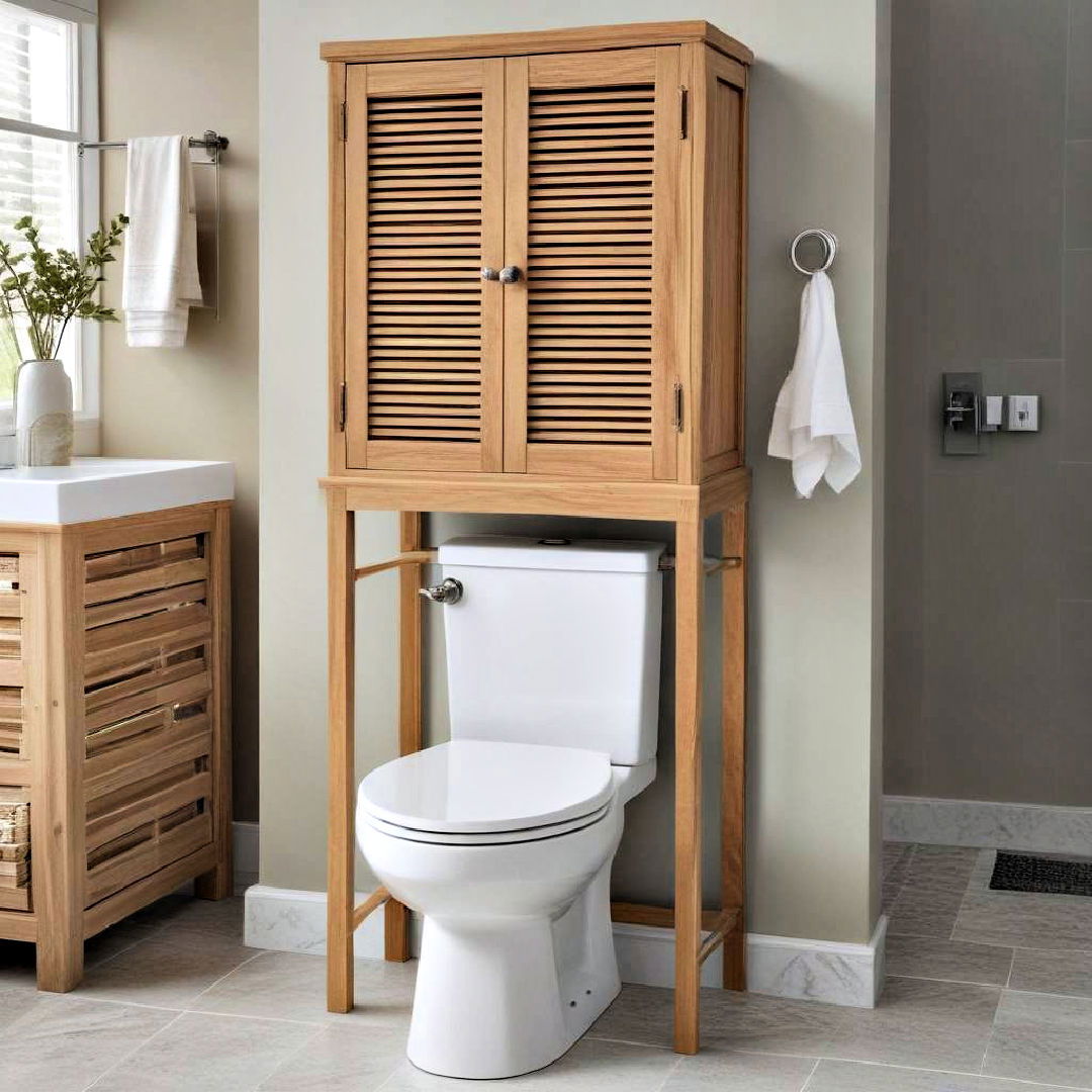 stylish louvered cabinet - 25 Over Toilet Storage Ideas