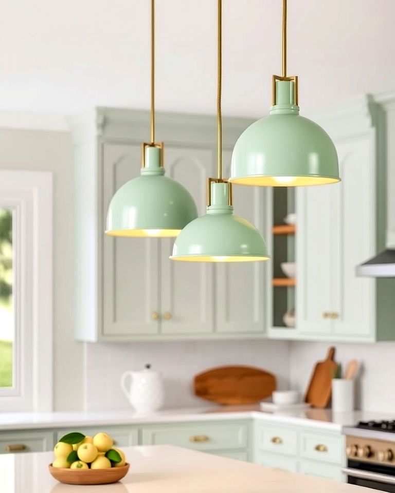 stylish mint green pendant lights - 30 Mint Green Kitchen Ideas