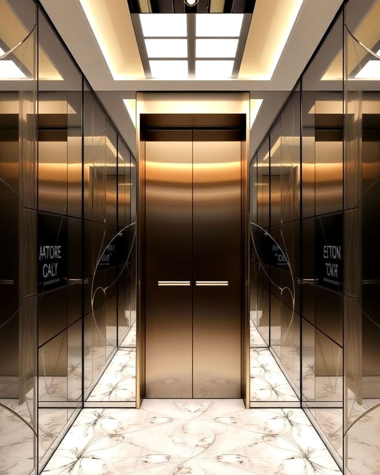 stylish mirror panel walls - 25 Elevator Design Ideas