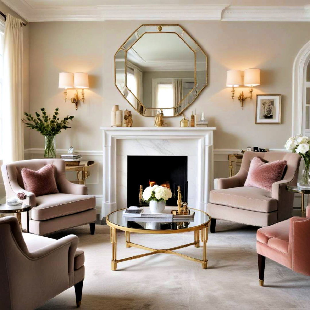 stylish mirrored accents - 25 Art Deco Living Room Ideas
