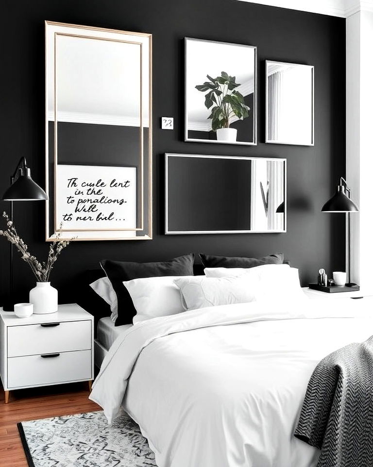stylish mirrored frames with monochrome decor - 30 Mirror Gallery Wall Ideas