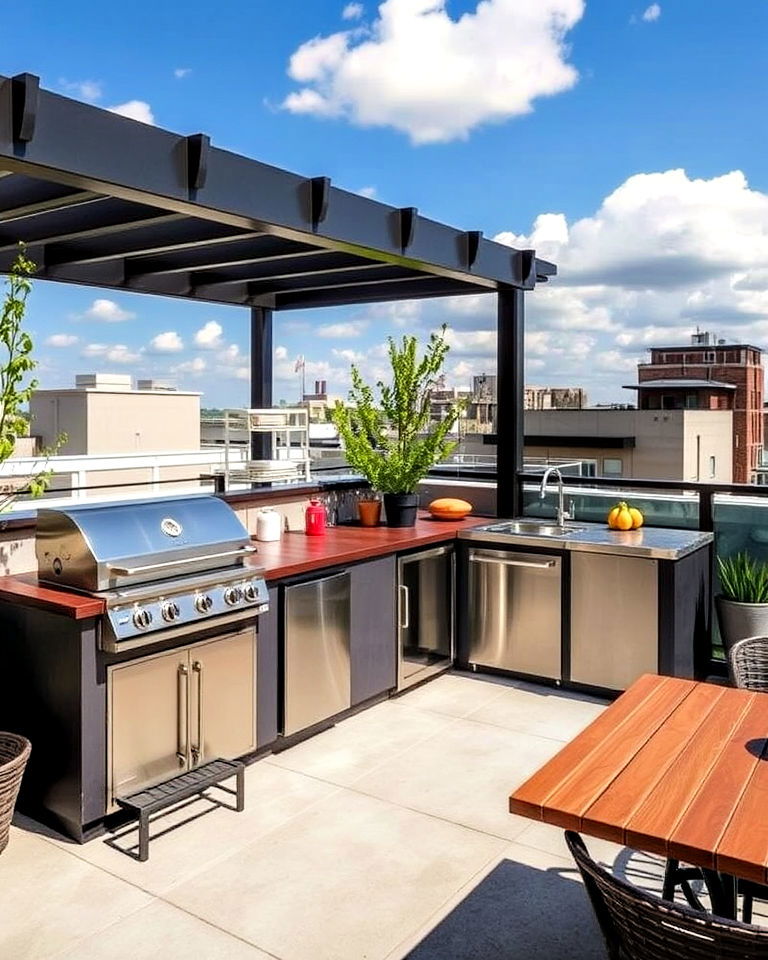 stylish outdoor rooftop kitchen - 30 Residential Rooftop Design Ideas