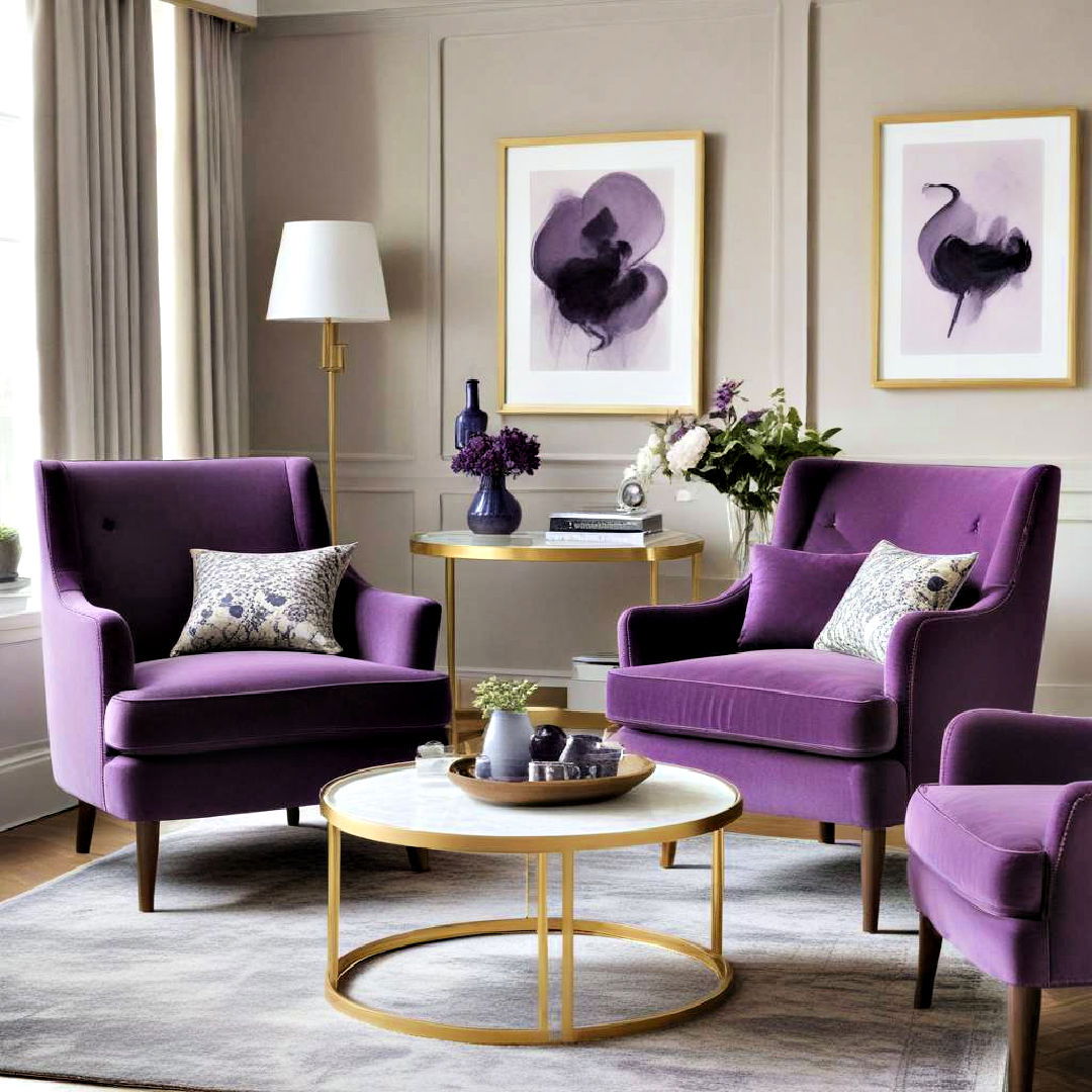 stylish purple armchairs - 25 Purple Living Room Ideas