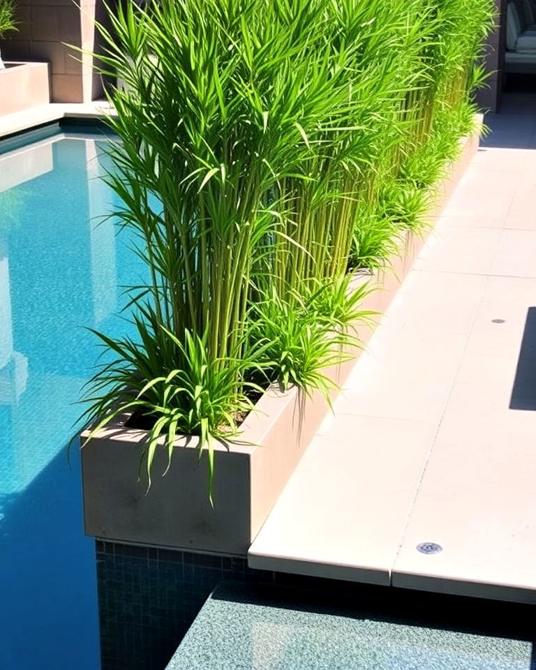 stylish rectangular pool edge planters - 30 Pool Planter Ideas
