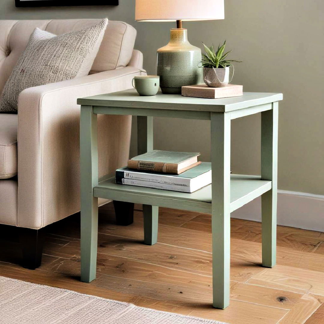 stylish side table - 25 Rustic Sage Green Living Room Ideas