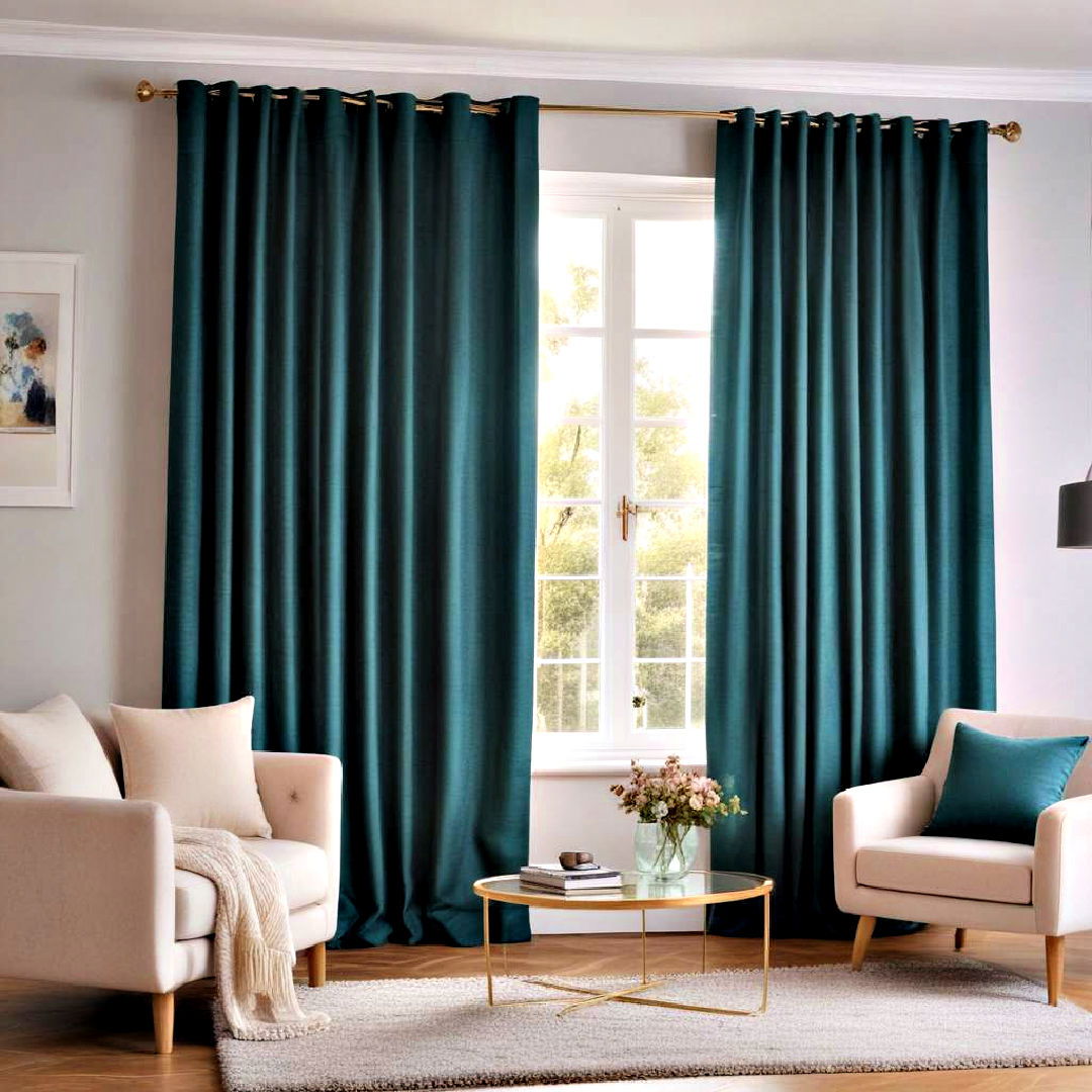 stylish teal curtains - 25 Teal Living Room Ideas