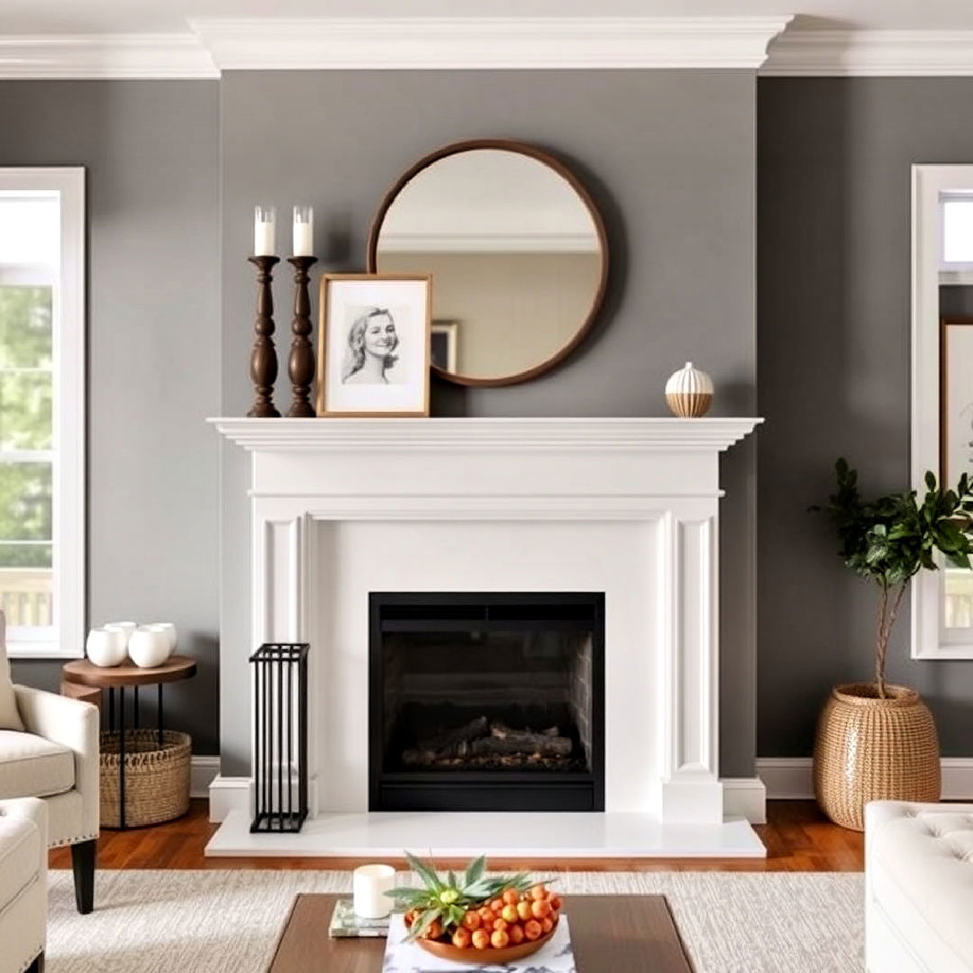 stylish transitional fireplace mantel - 40 Transitional Living Room Ideas