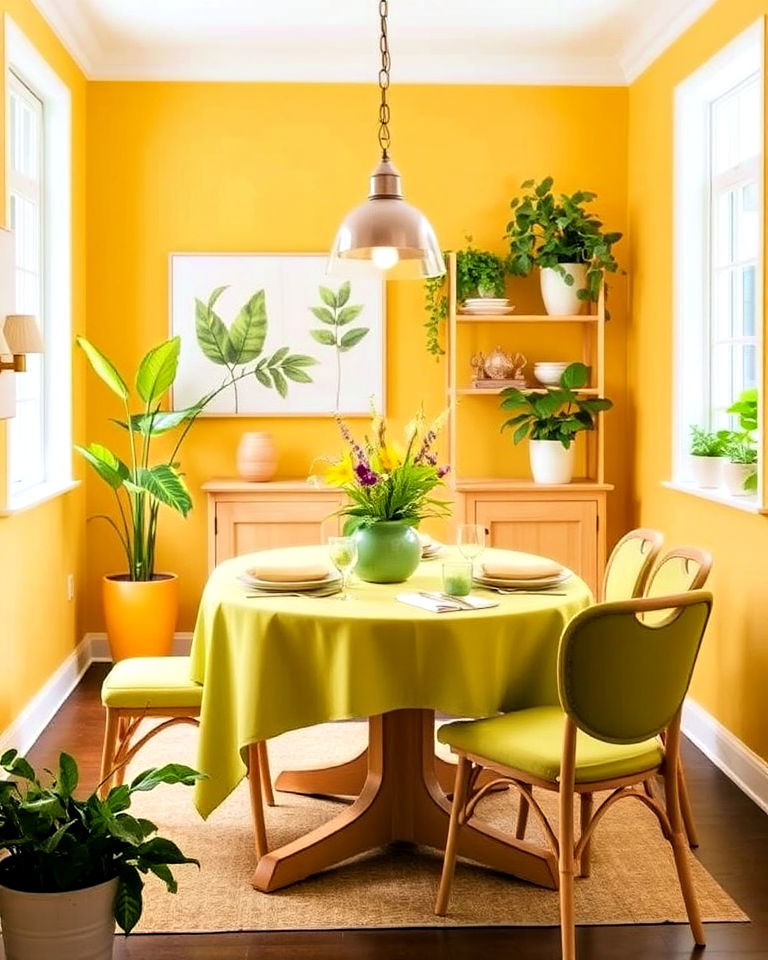stylish yellow and green combination - 20 Yellow Dining Room Ideas