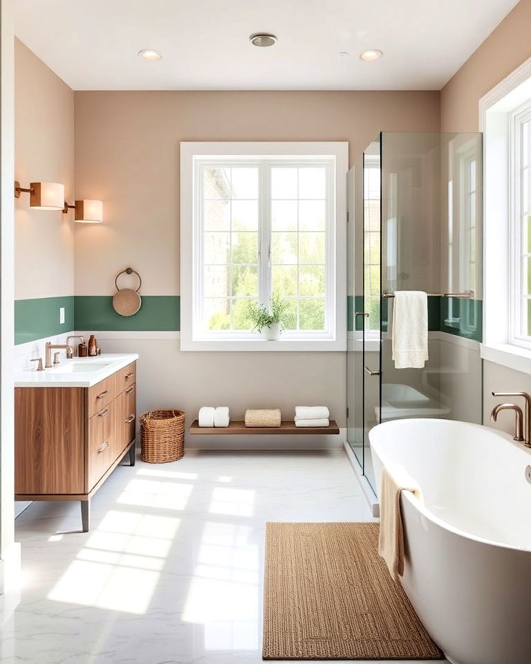 subtle color blocking for cohesive look - 30 Open Concept Bathroom Ideas