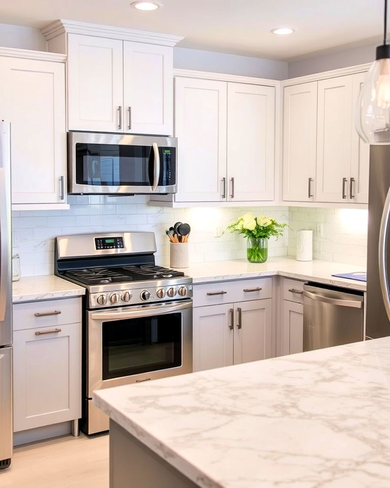 subtle elegant soft gray quartz - 20 Quartz Kitchen Countertops
