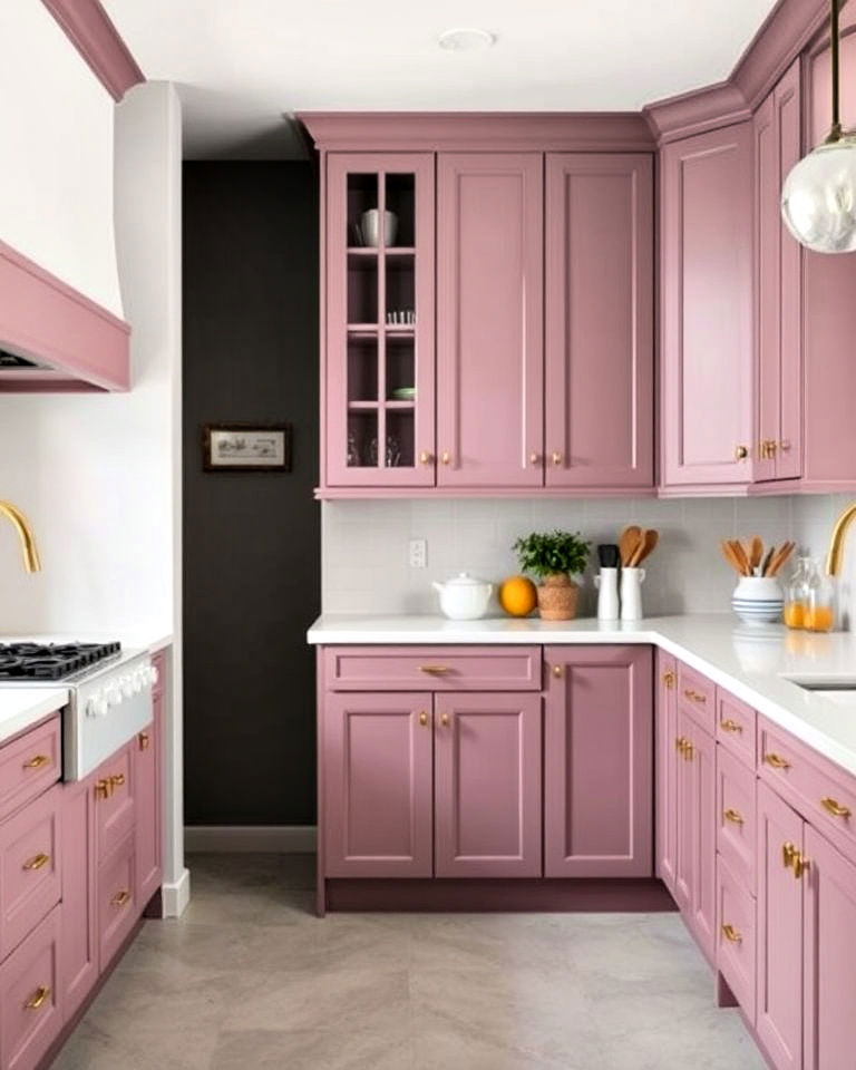 subtle mauve cabinets to add unique touch - 40 Kitchen Cabinet Color Ideas