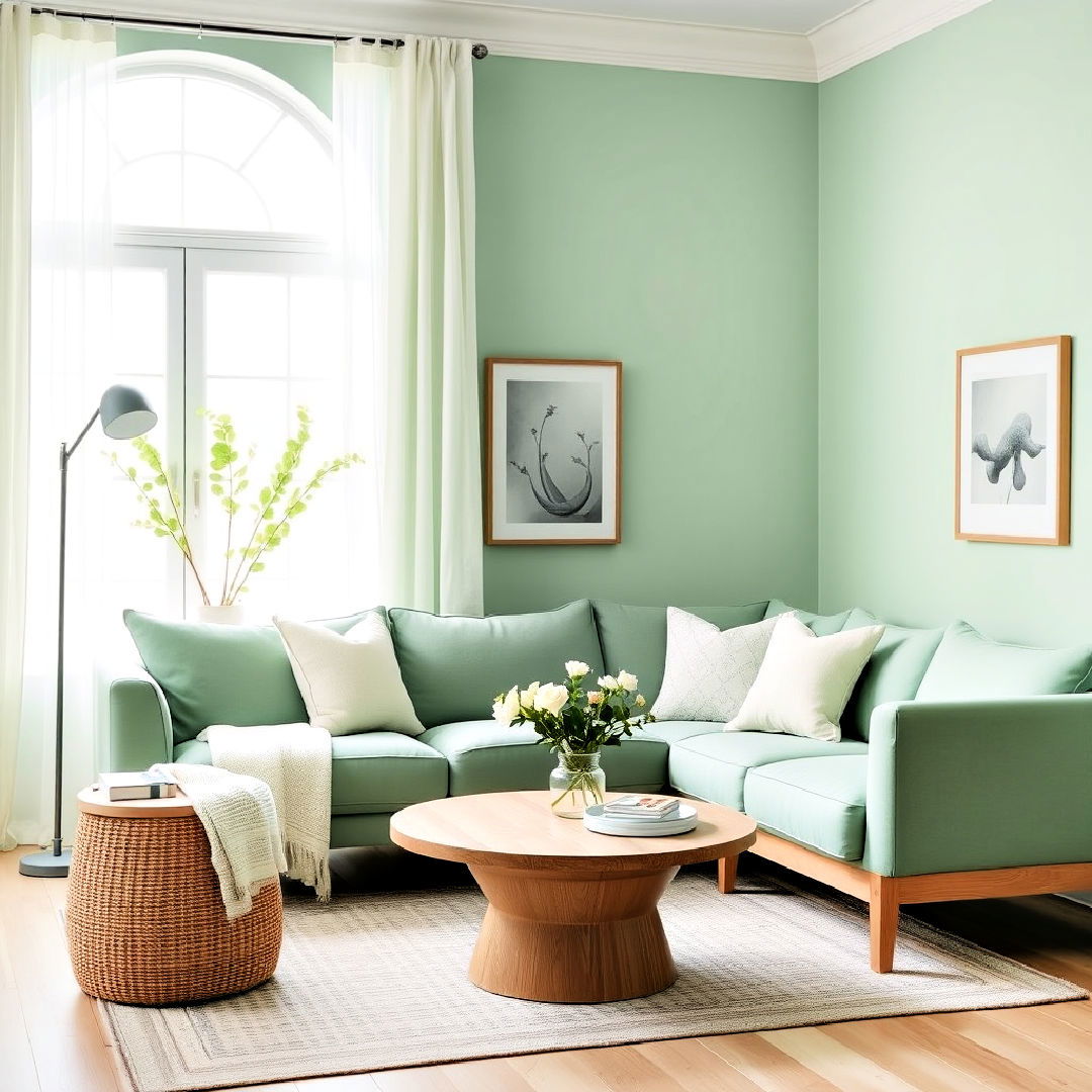 subtle mint freshness for small space - 25 Monochromatic Living Room Ideas