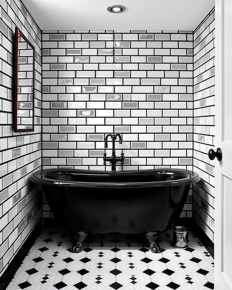 subway tile with dark grout for masculine look - 20 Masculine Bathroom Ideas