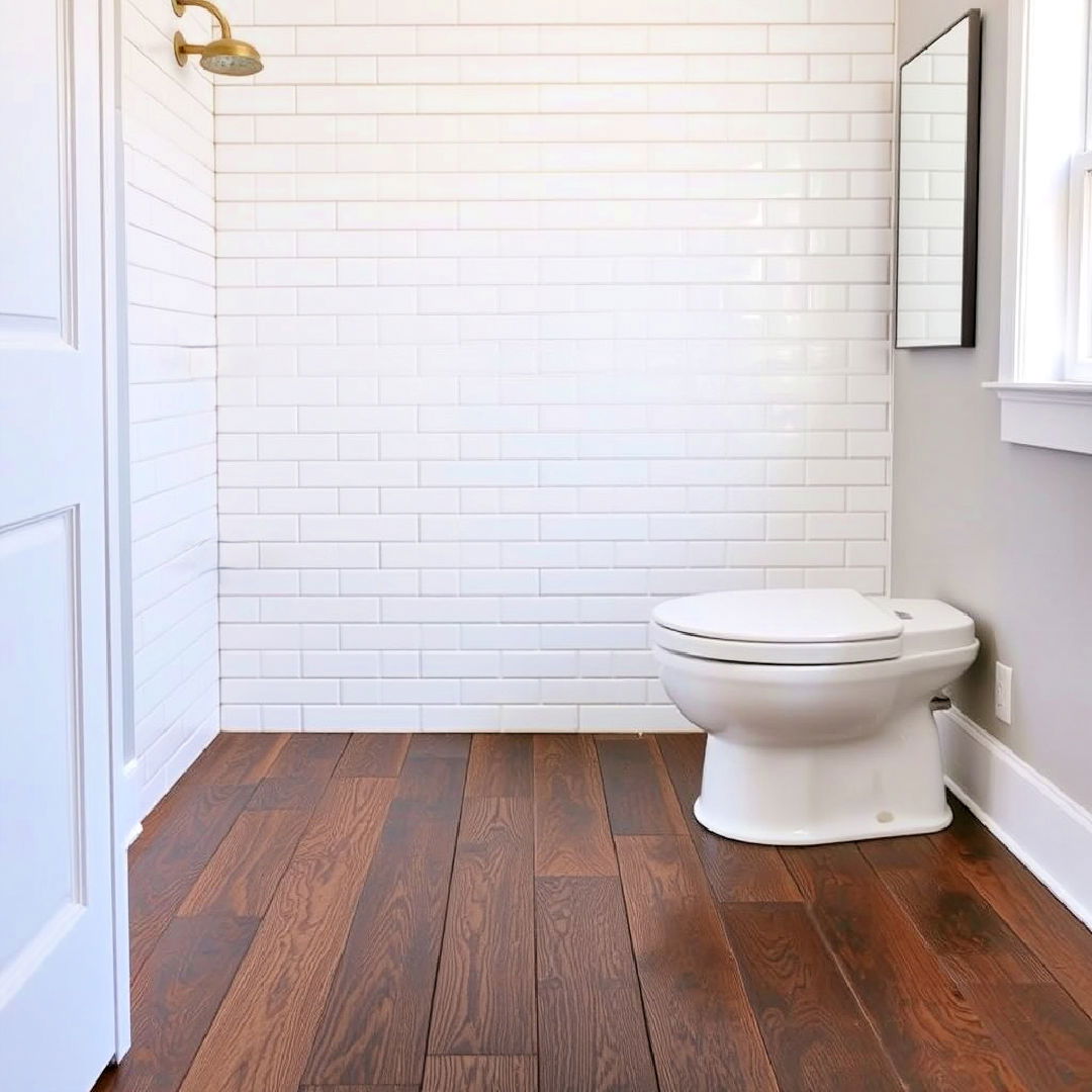 subway tiles for dark wood floor bathroom - 25 Dark Wood Floor Bathroom Ideas
