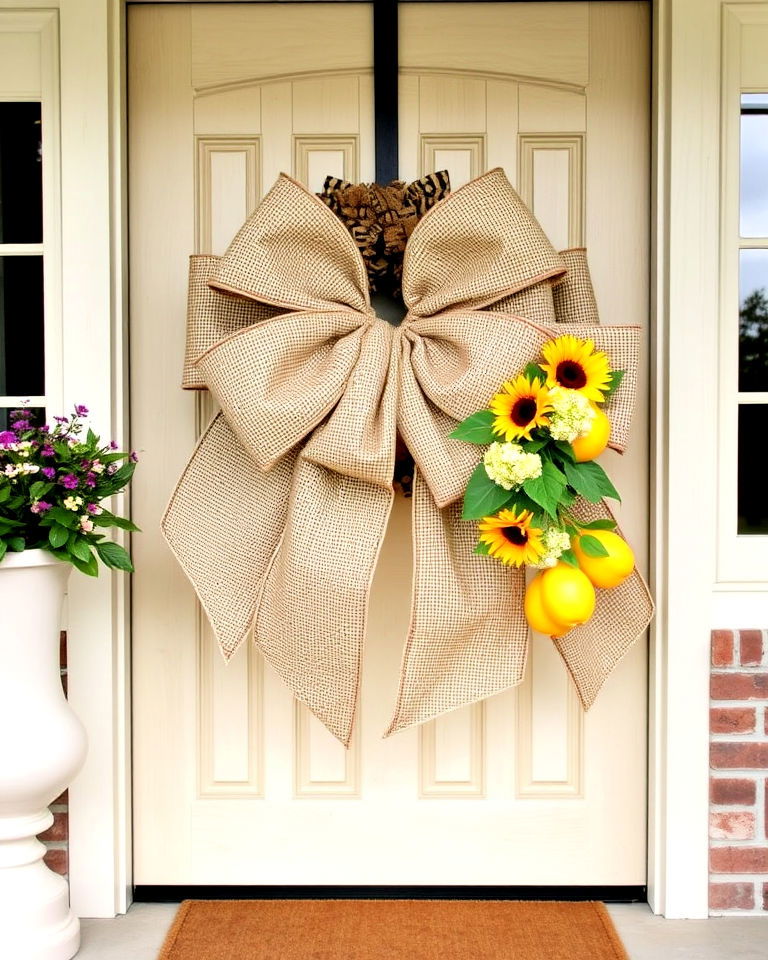 summer accent elegant burlap door bow - 15 Summer Front Door Decor Ideas