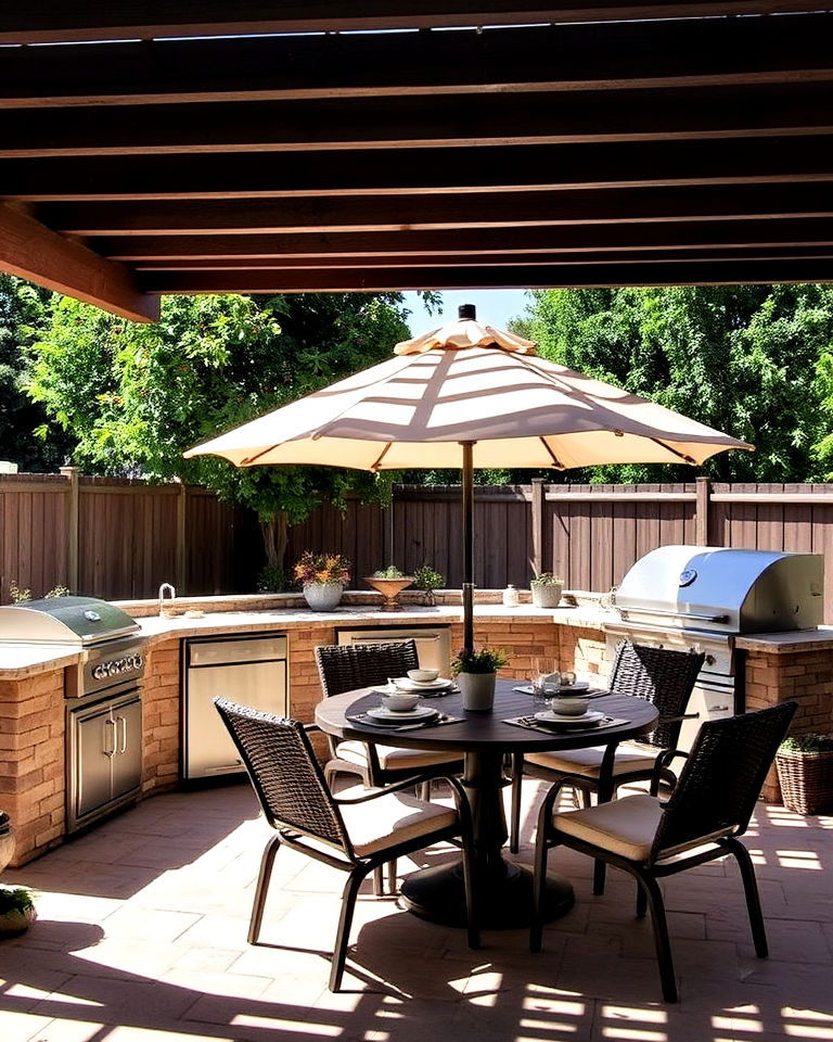 summer kitchen with shaded dining area - 20 Summer Kitchen Ideas