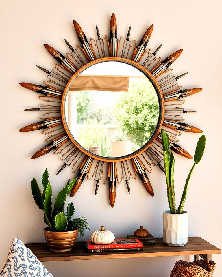 sunburst mirror as statement piece - 20 Bohemian Desert Decor Ideas