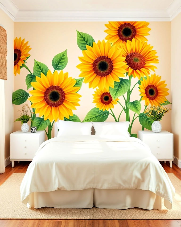 sunflower accent wall for bedroom - 15 Sunflower Bedroom Ideas