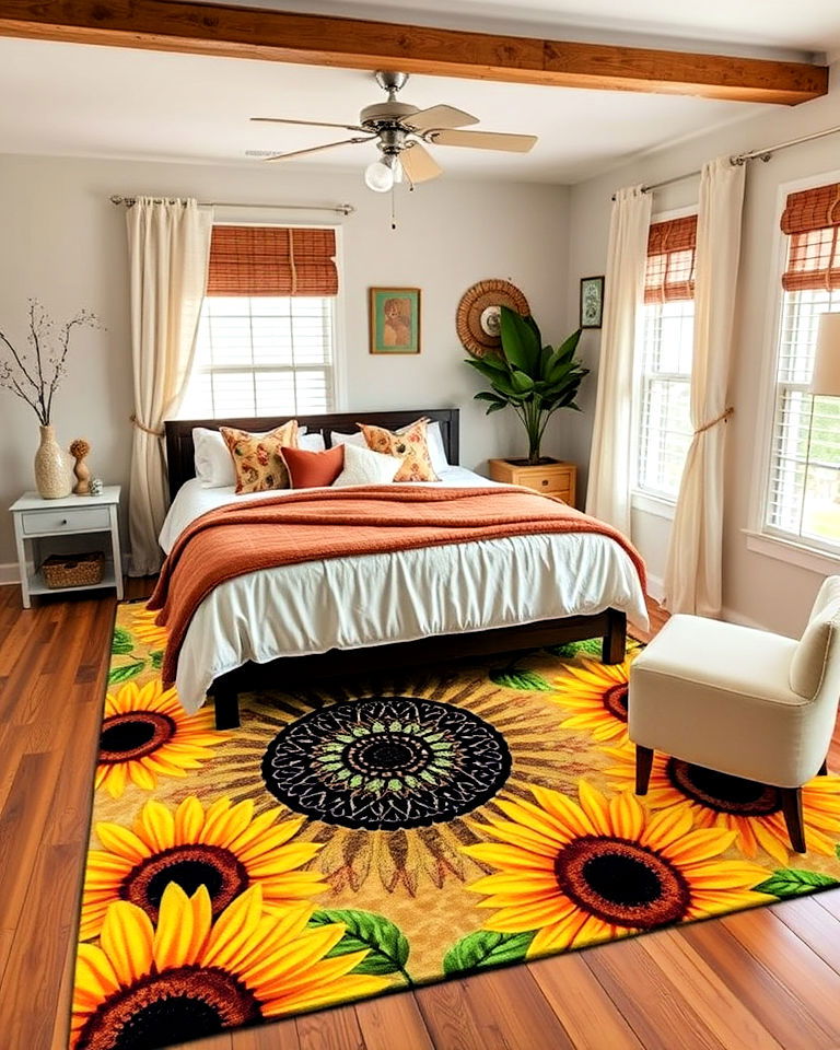 sunflower area rug - 15 Sunflower Bedroom Ideas