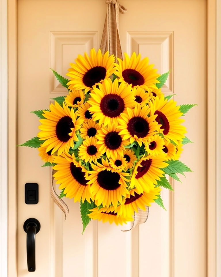 sunflower arrangements for summer door decoration - 20 Summer Door Decoration Ideas