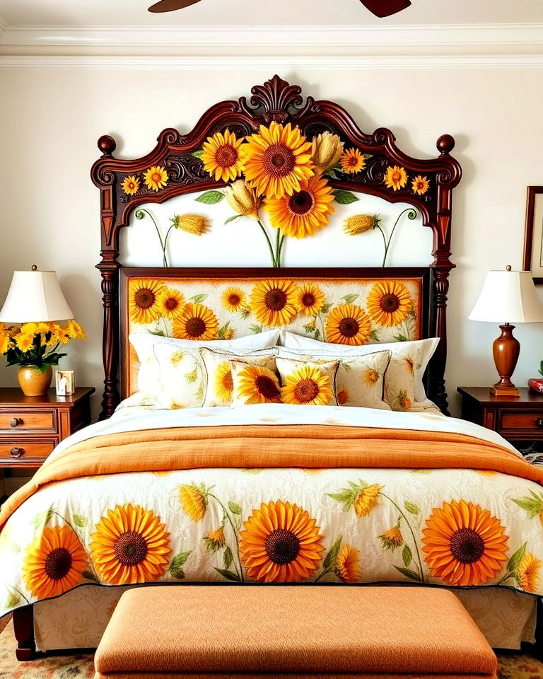 sunflower themed headboard design - 15 Sunflower Bedroom Ideas